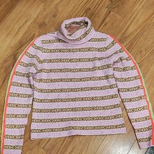 Anthropologie Pink and Brown Striped Turtleneck Sweater